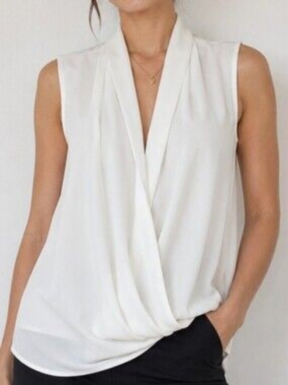 Topshop sleeveless drape front blouse white women's size 8